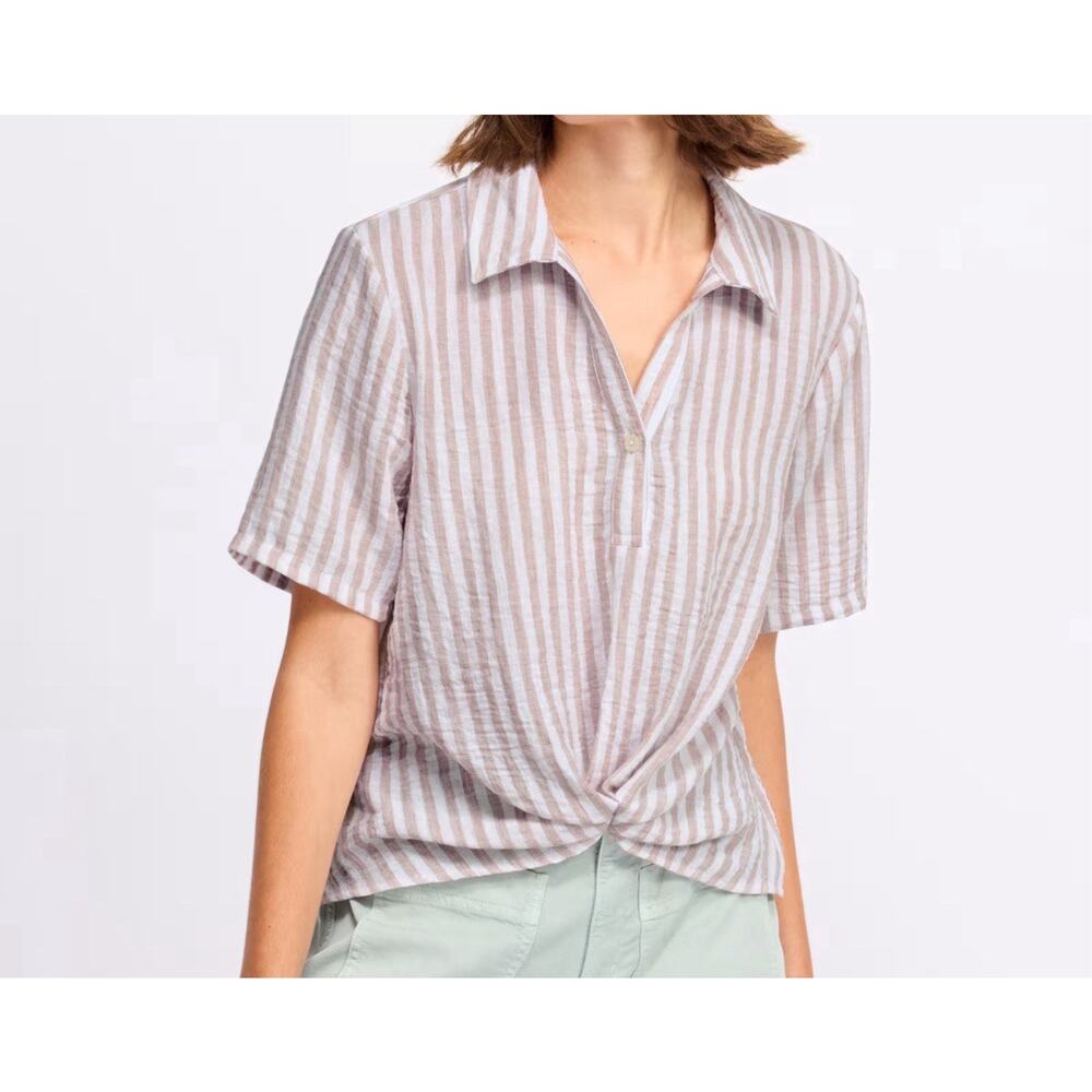 Lucky & Coco Stitch Fix Womens Sz 1X Short Sleeve Gathered Hem Shirt Striped